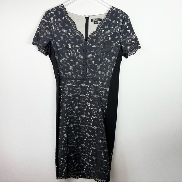 Dkny Dresses & Skirts - DKNY Black Lace Cocktail Dress with Slimming Side Panels